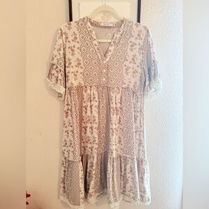 Floral Patterned Dress with Lace Trim